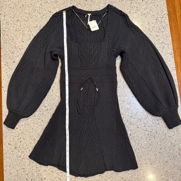 NWT Free People Emmaline Open Back Black Mini Cable Knit Sweater Dress Size S - Picture 10 of 13
